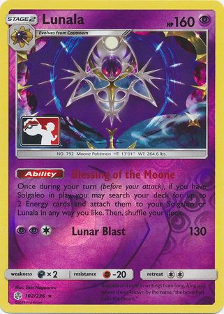 Lunala (102/236) (Pokemon Club Special Print) [Sun & Moon: Cosmic Eclipse] | Fandemonia Ltd
