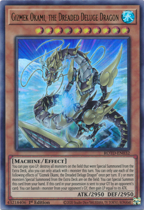 Gizmek Okami, the Dreaded Deluge Dragon [ROTD-EN032] Ultra Rare | Fandemonia Ltd
