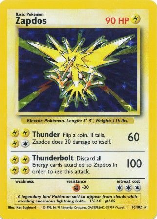 Zapdos (16/102) [Base Set Unlimited] | Fandemonia Ltd