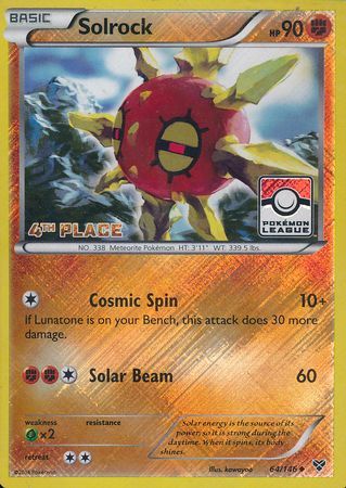 Solrock (64/146) (4th Place League Challenge Promo) [XY: Base Set] | Fandemonia Ltd