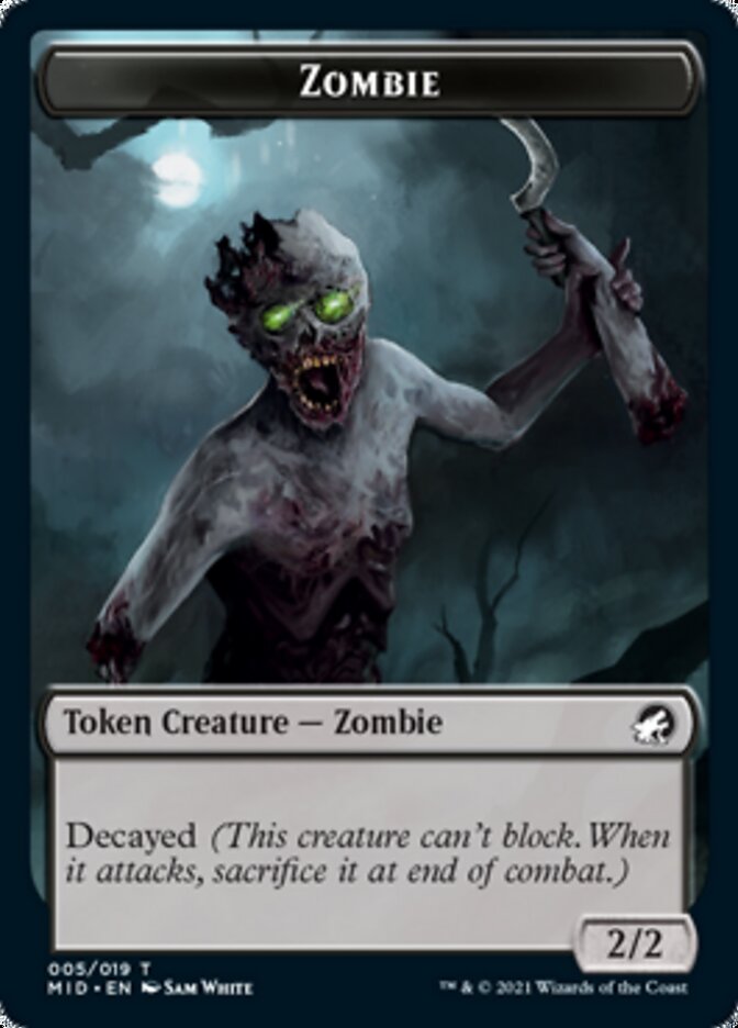 Zombie (005) // Wrenn and Seven Emblem Double-sided Token [Innistrad: Midnight Hunt Tokens] | Fandemonia Ltd