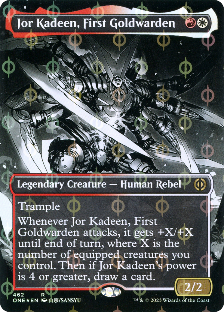 Jor Kadeen, First Goldwarden (Borderless Manga Step-and-Compleat Foil) [Phyrexia: All Will Be One] | Fandemonia Ltd