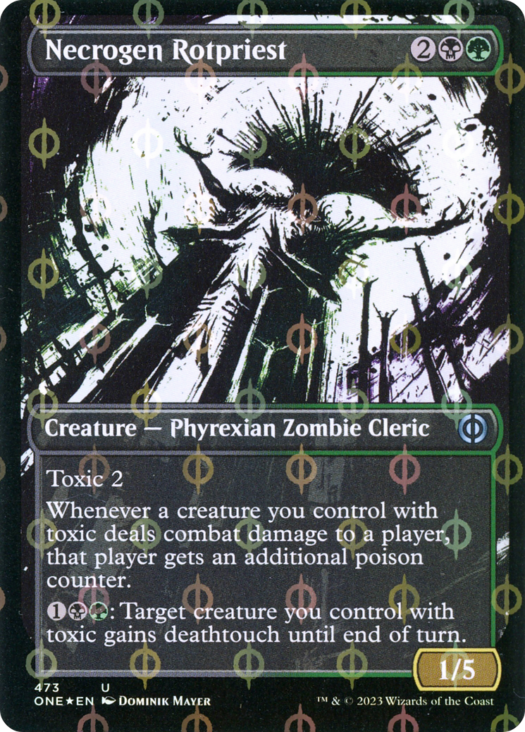 Necrogen Rotpriest (Borderless Ichor Step-and-Compleat Foil) [Phyrexia: All Will Be One] | Fandemonia Ltd