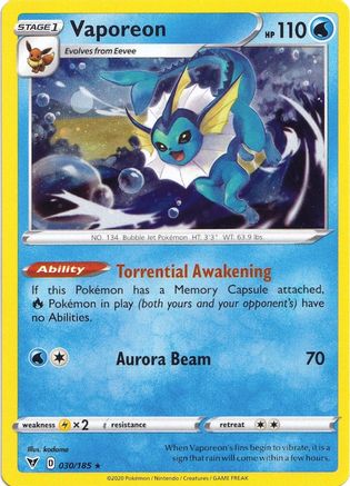 Vaporeon (030/185) (Cosmos Holo) [Sword & Shield: Vivid Voltage] | Fandemonia Ltd