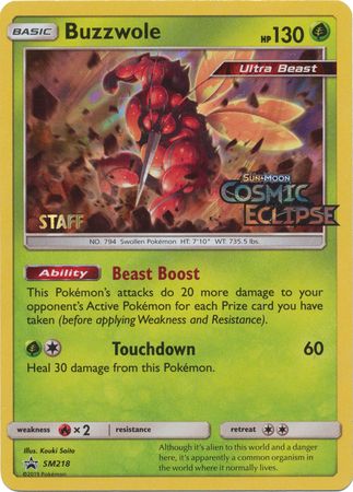 Buzzwole (SM218) (Staff Prerelease Promo) [Sun & Moon: Black Star Promos] | Fandemonia Ltd