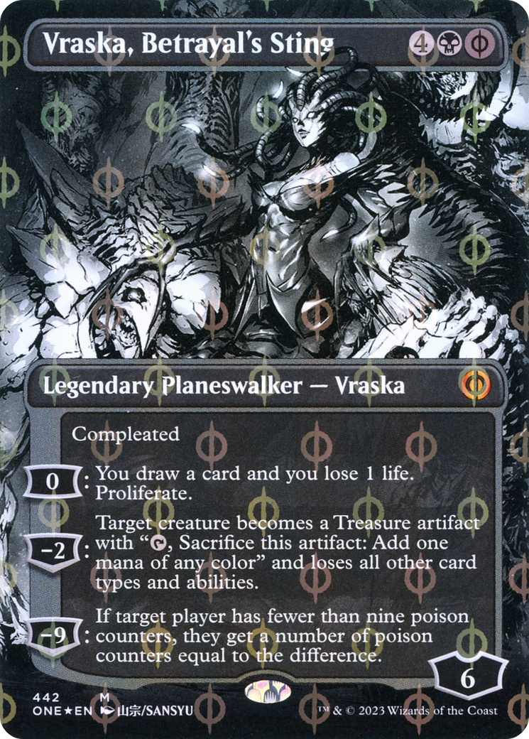 Vraska, Betrayal's Sting (Borderless Manga Step-and-Compleat Foil) [Phyrexia: All Will Be One] | Fandemonia Ltd