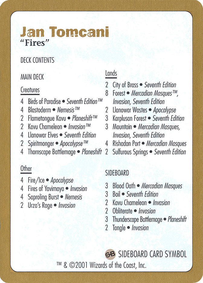 Jan Tomcani Decklist [World Championship Decks 2001] | Fandemonia Ltd