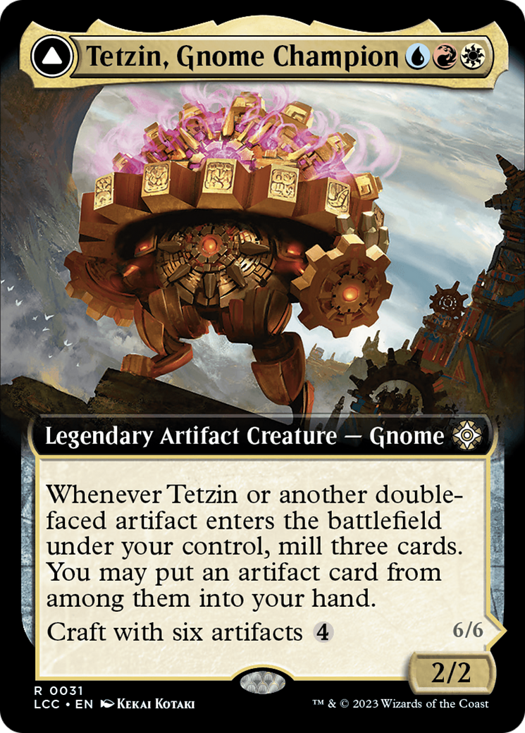 Tetzin, Gnome Champion // The Golden-Gear Colossus (Extended Art) [The Lost Caverns of Ixalan Commander] | Fandemonia Ltd