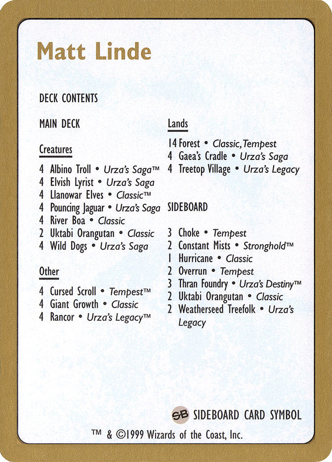 Matt Linde Decklist [World Championship Decks 1999] | Fandemonia Ltd