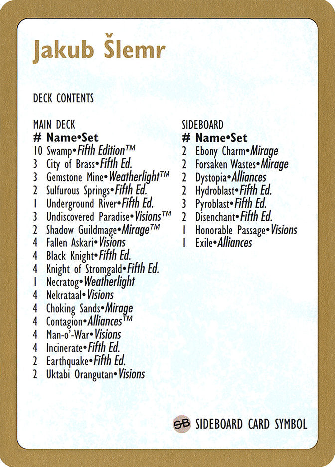 Jakub Šlemr Decklist [World Championship Decks 1997] | Fandemonia Ltd