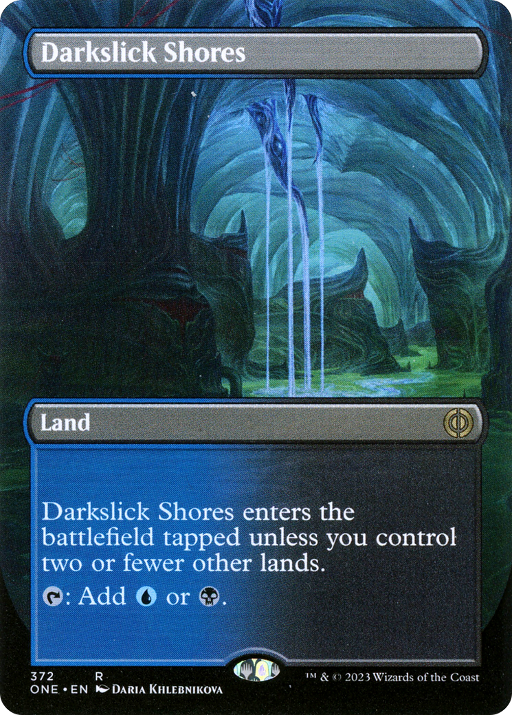 Darkslick Shores (Borderless Alternate Art) [Phyrexia: All Will Be One] | Fandemonia Ltd