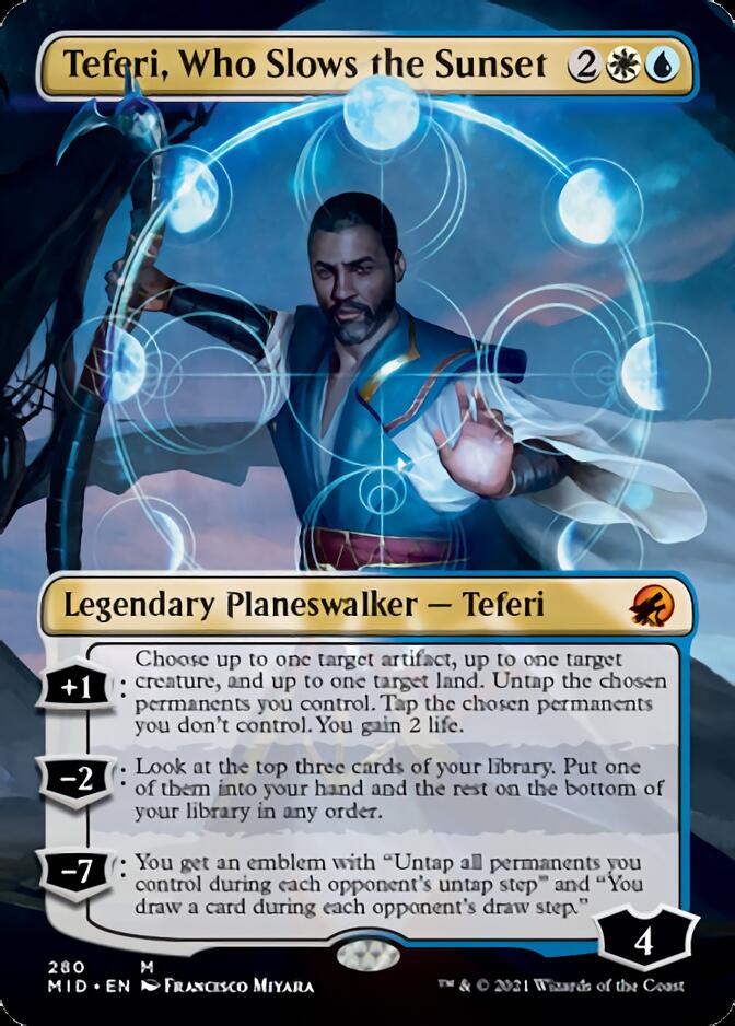 Teferi, Who Slows the Sunset (Borderless) [Innistrad: Midnight Hunt] | Fandemonia Ltd