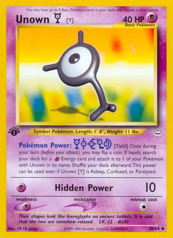 Unown [Y] (40/64) [Neo Revelation 1st Edition] | Fandemonia Ltd