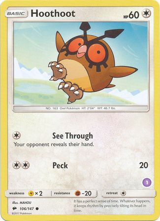 Hoothoot (106/147) (Deck Exclusive #1) [Sun & Moon: Trainer Kit - Alolan Sandslash] | Fandemonia Ltd