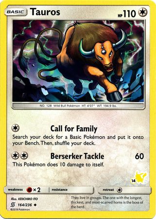 Tauros (164/236) (Pikachu Stamp #14) [Battle Academy 2020] | Fandemonia Ltd