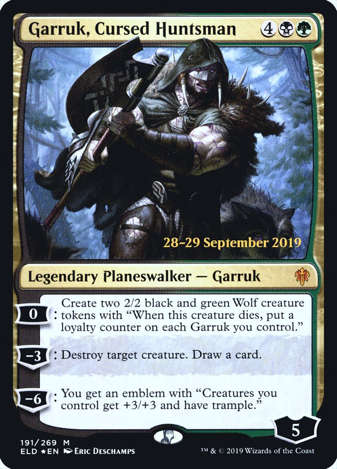 Garruk, Cursed Huntsman  [Throne of Eldraine Prerelease Promos] | Fandemonia Ltd