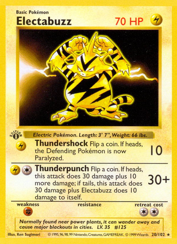 Electabuzz (20/102) (Shadowless) [Base Set 1st Edition] | Fandemonia Ltd