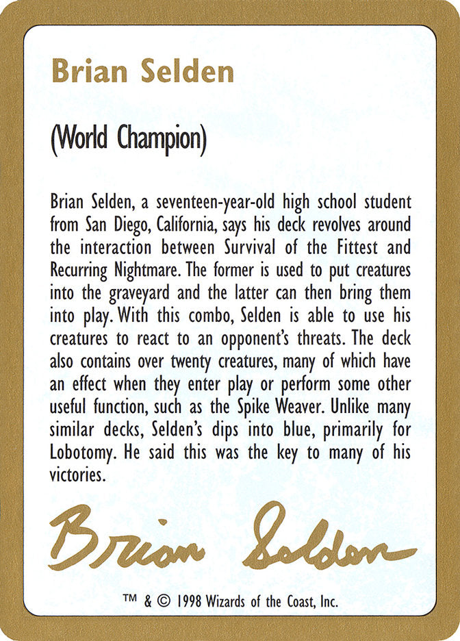 Brian Selden Bio [World Championship Decks 1998] | Fandemonia Ltd