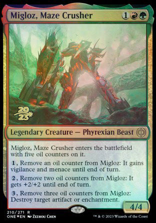 Migloz, Maze Crusher [Phyrexia: All Will Be One Prerelease Promos] | Fandemonia Ltd