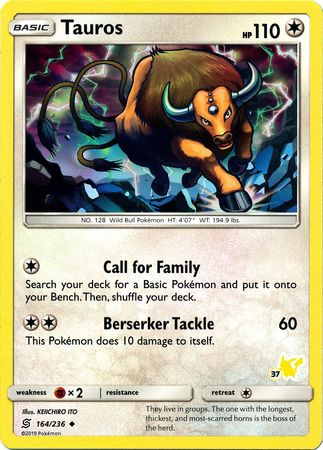 Tauros (164/236) (Pikachu Stamp #37) [Battle Academy 2020] | Fandemonia Ltd