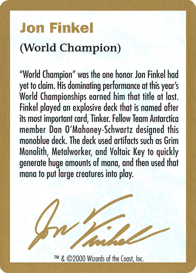 Jon Finkel Bio [World Championship Decks 2000] | Fandemonia Ltd
